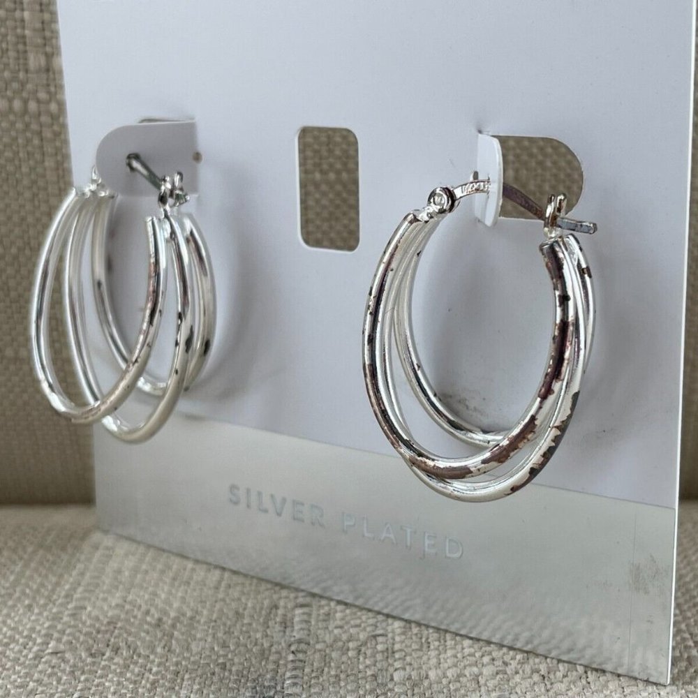 Essentials Women Earrings Silver Tone Ear Silver plated Jewelry New w/ defect